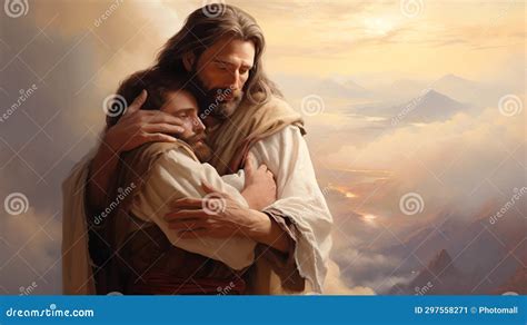 Jesus Love Jesus Hug Disciple Stock Illustration - Illustration of ...