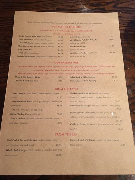 Menu at The Chandos pub & bar, London, 29 St Martin's Ln
