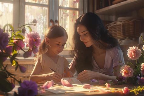 premium photo mom  kids making  handmade mothers day card oc