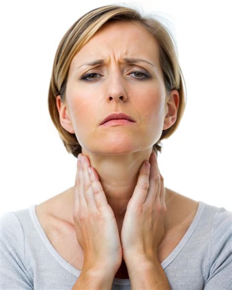 A Woman With Swollen Thyroid Gland And Swollen Neck With Pain | Premium