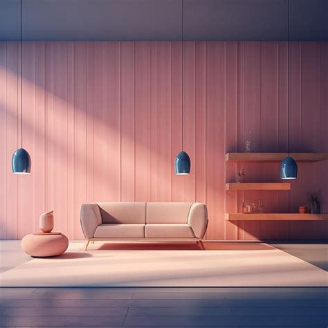 Premium AI Image | a living room with a couch and a shelf with blue lamps