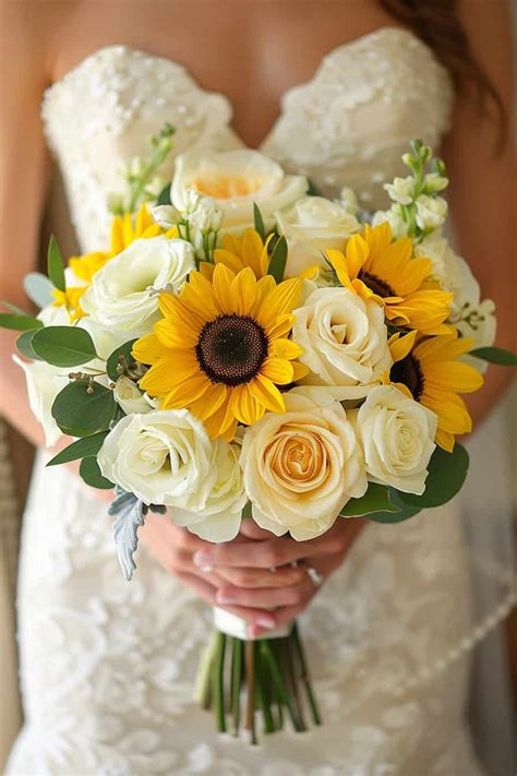 sunflowers  rose wedding bouquets  inspiring ideas confetti roses