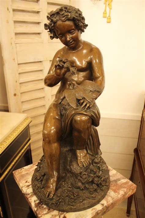 Proantic: Venot Cyprien François (1808-1886) Putto With Doves, Bronze