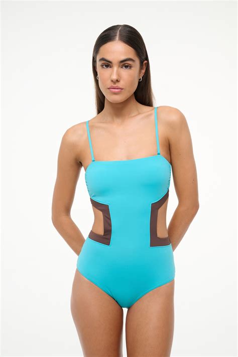 Haiku Teal & Chocolate One Piece Swimsuit with Cut-Outs - STAUD