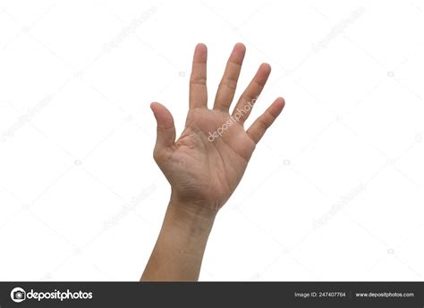 hand raised high isolated white background stock photo