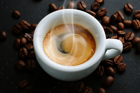 steaming espresso served  cup  dark stock photo  kuban kuban