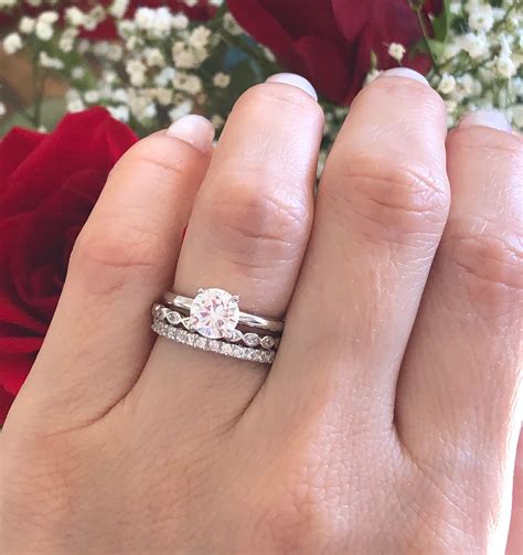 Bridal Ring Set. Sterling Silver Wedding Ring Set. Round Cut Engagement