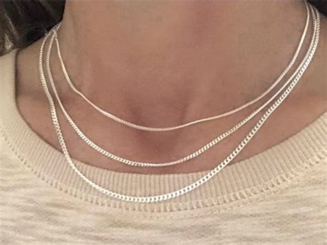 Womens Silver Chain Necklace Pendant Layering Chain Gift for Her 925 ...