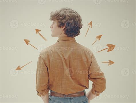 Young man choosing right direction following arrows 51482653 Stock