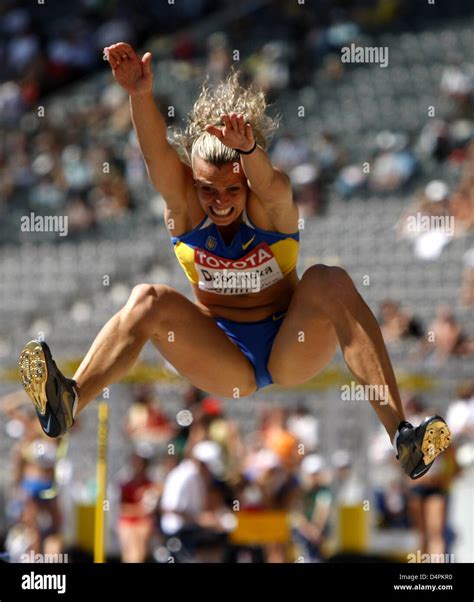 Ukrainian Nataliya Dobrynska shown in action during the long jump ...
