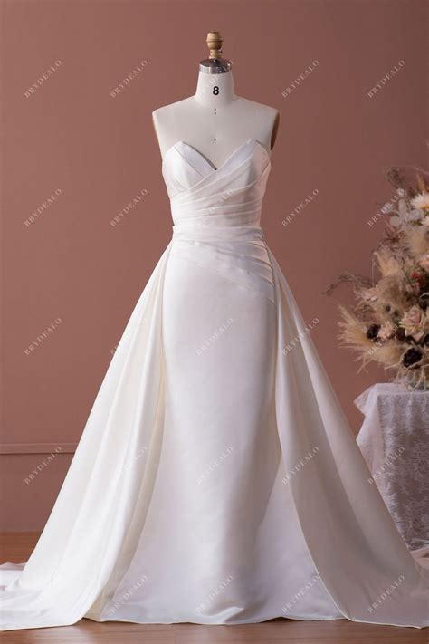 Elegant Church Satin Mermaid Wedding Dress with Overskirt | Brydealo