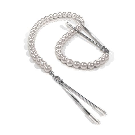NIXIE Pearl Drop Tweezer Nipple Clamps, White Gold