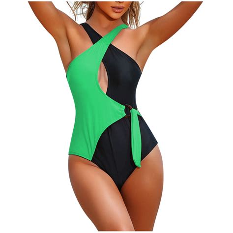 Women's Color Block One Piece Swimsuit - Sexy Front Cross Wrap & Cut