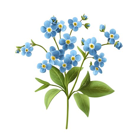 Buquê De Miosótis Azul Fotorrealista Com Folhagem PNG , Flores Do
