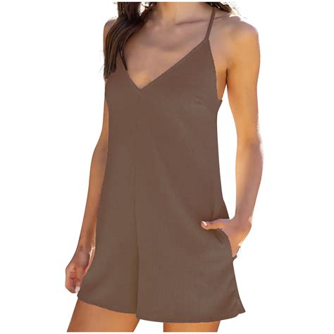 biudgviw Jumpsuits for Women Spaghetti Strap V Neck One Piece Short
