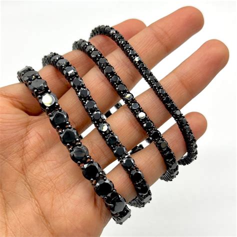 Black Tennis Bracelet Sterling Silver Simulated Diamond - Etsy