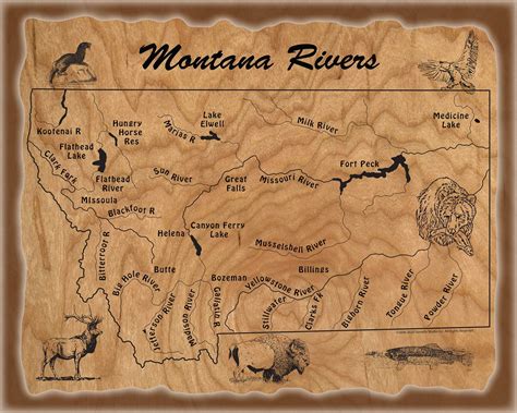 MONTANA RIVERS Map Wildlife Art Poster 16x20 Original Stonefly Studio ...