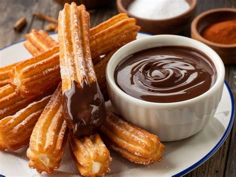 spanish churros  chocolate sweet homemade recipe