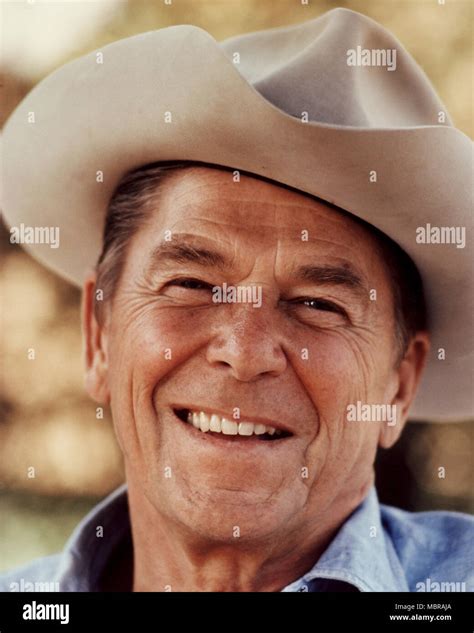 Ronald Reagan in a cowboy hat at his ranch - Rancho Del Cielo in ...