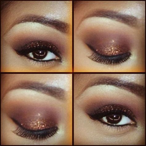 brown glitter eye makeup brown smokey eye lashes brows brown
