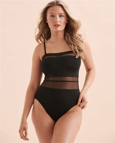 TURQUOISE COUTURE Mesh Inserts Bandeau One-piece Swimsuit - Black