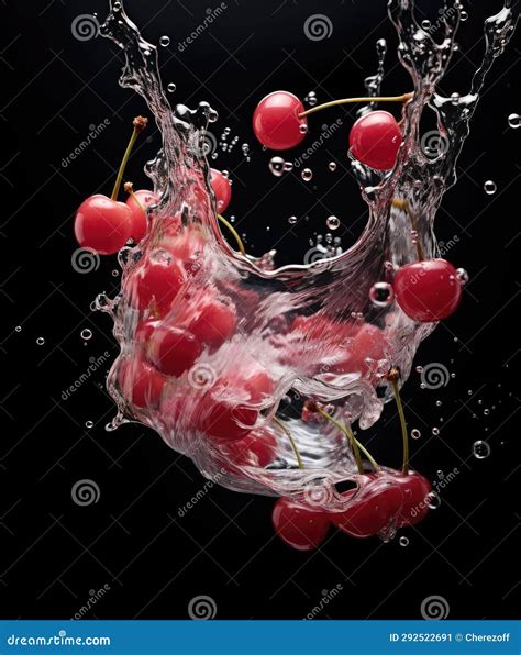 Cherry Berries Falling into the Water, Splashing Stock Image - Image of