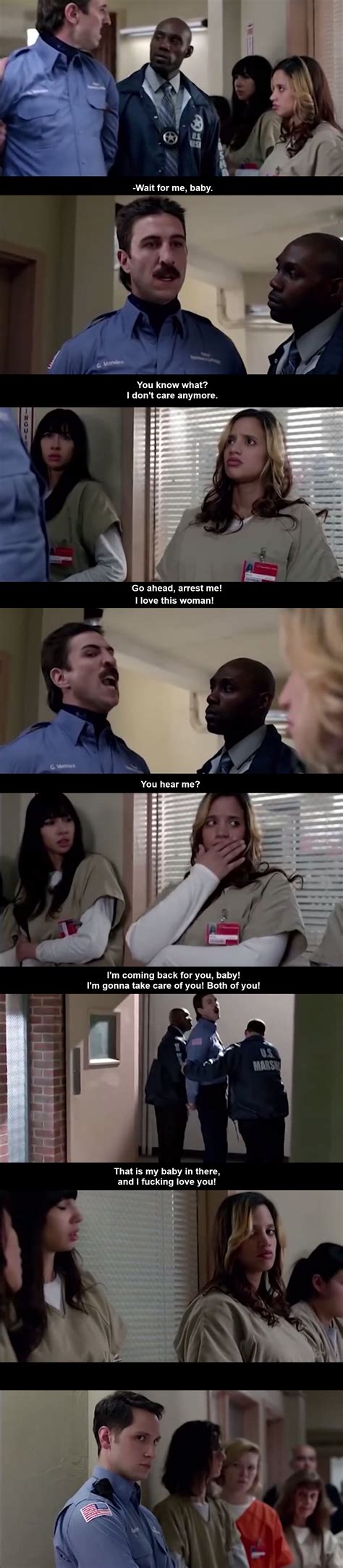 OITNB scene - Mendez declares his love for Daya while Bennett cowers