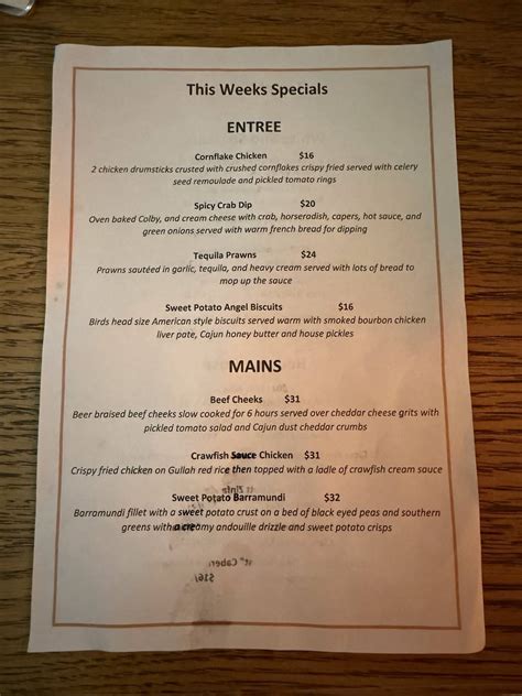 Menu at Creole Soul Kitchen restaurant, Spring Hill