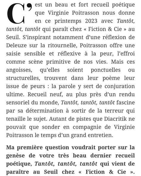 Entretien sur Tantôt, tantôt, tantôt dans Diacritik