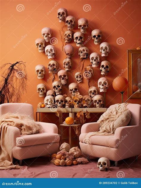 A Display of Skulls in a Room with Two Chairs Stock Photo - Image of