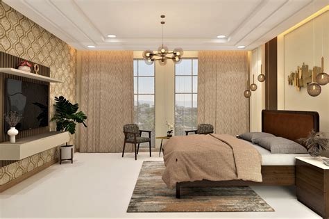 simple modern bedroom wall design  bedside table  grey bed
