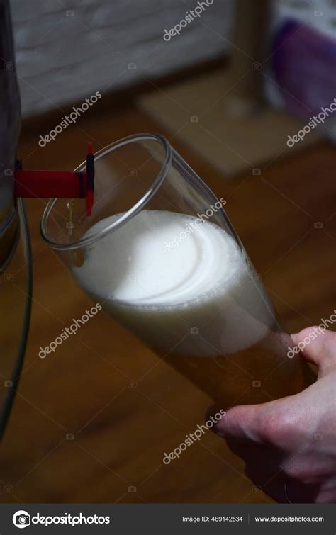 foamy beer  poured   beer barrel   glass goblet stock