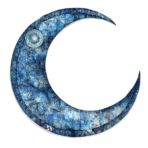 Luna Creciente Azul Celestial Adornada Con Patrones De Ensueño PNG