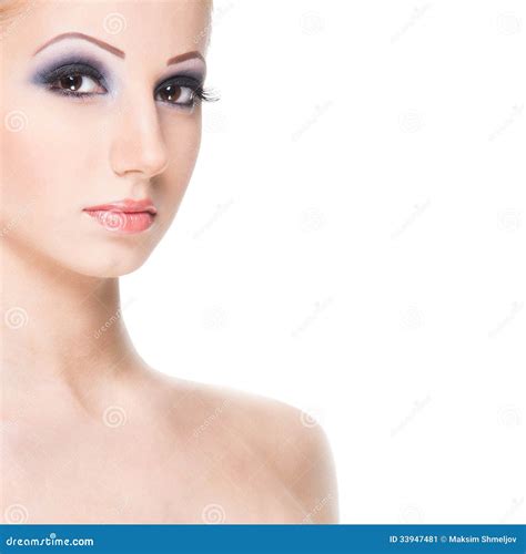 Portrait of a Young Woman in Beautiful Makeup Stock Image - Image of