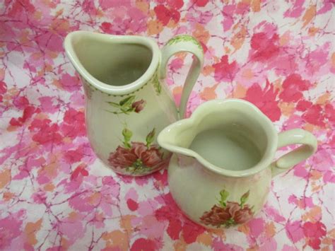 beautiful pottery pitcher set  dusty pink rose motif etsy