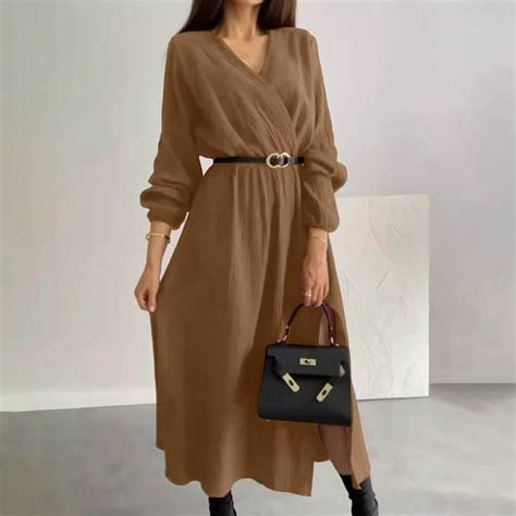 aueoeo guest dresses  women trendy  neck   long sleeve dress