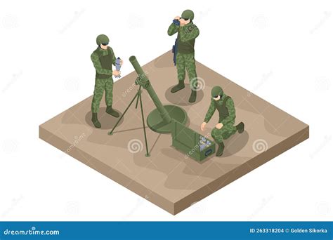 isometric soldiers mortar crew mortar gun special force crew mortar