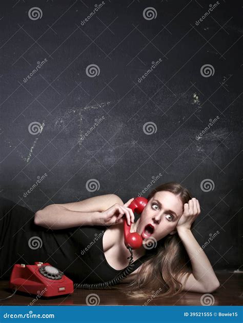 Surprised Woman Using a Phone Stock Image - Image of cable, person