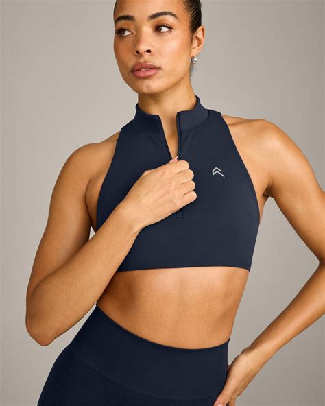 EasyLift Zip High Neck Sports Bra in True Blue | Oner Active