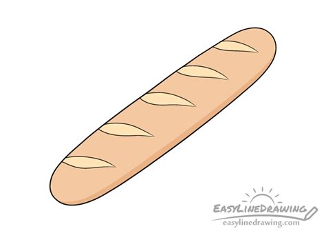 How to Draw a Baguette (French Bread) Step by Step - EasyLineDrawing