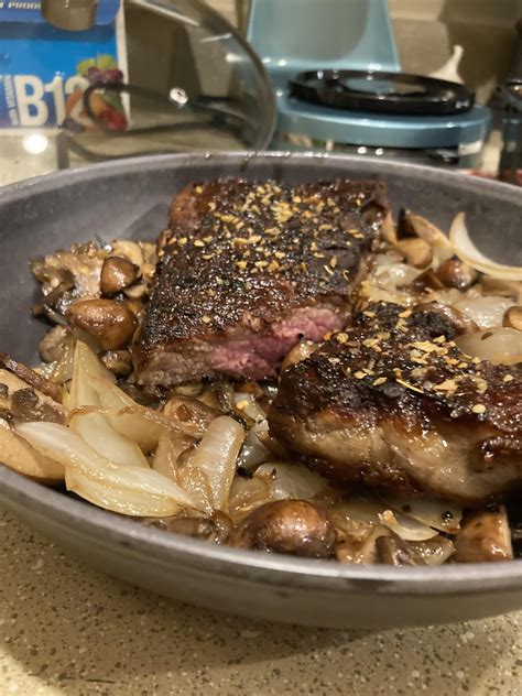 Tonights dinner pan fried steak mushrooms and onions. - Dining and Cooking