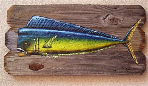 Dolphin / Mahi Mahi FISH Hand Painted on Reclaimed by roseartworks