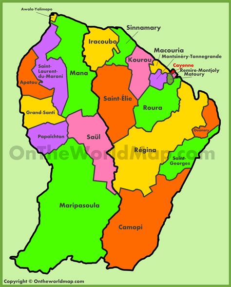 Administrative map of French Guiana - Ontheworldmap.com