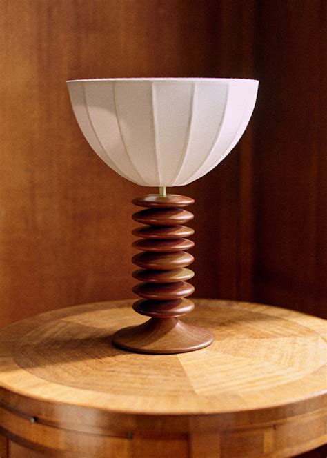 Tango Lamp - Mahogany - - Tango lampshade - ecru cotton - Wood - Sézane