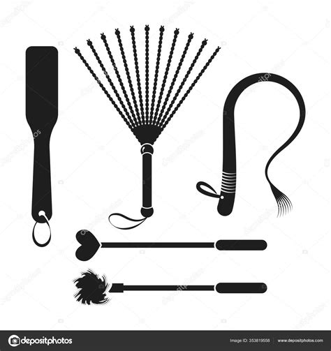 Bdsm Devices Spanking Paddle Flogger Whip Stack Tickler Isolated Vector