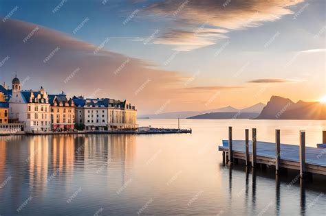 premium photo  building   blue roof sits   pier
