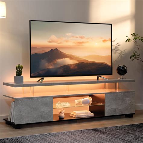 Amazon.com: Cubehom Grey TV Stands for Living Room,Glass TV Stand, LED