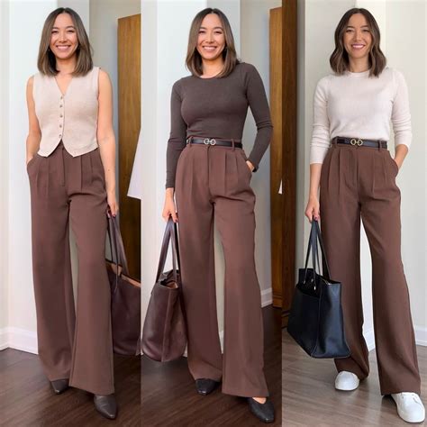 styling brown trousers   office winter outfits brown pants