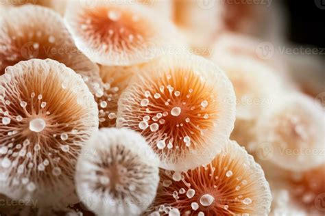 extreme close   fungal spores  microscope isolated   white