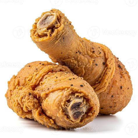 Two perfectly golden-brown fried chicken drumsticks, seasoned with